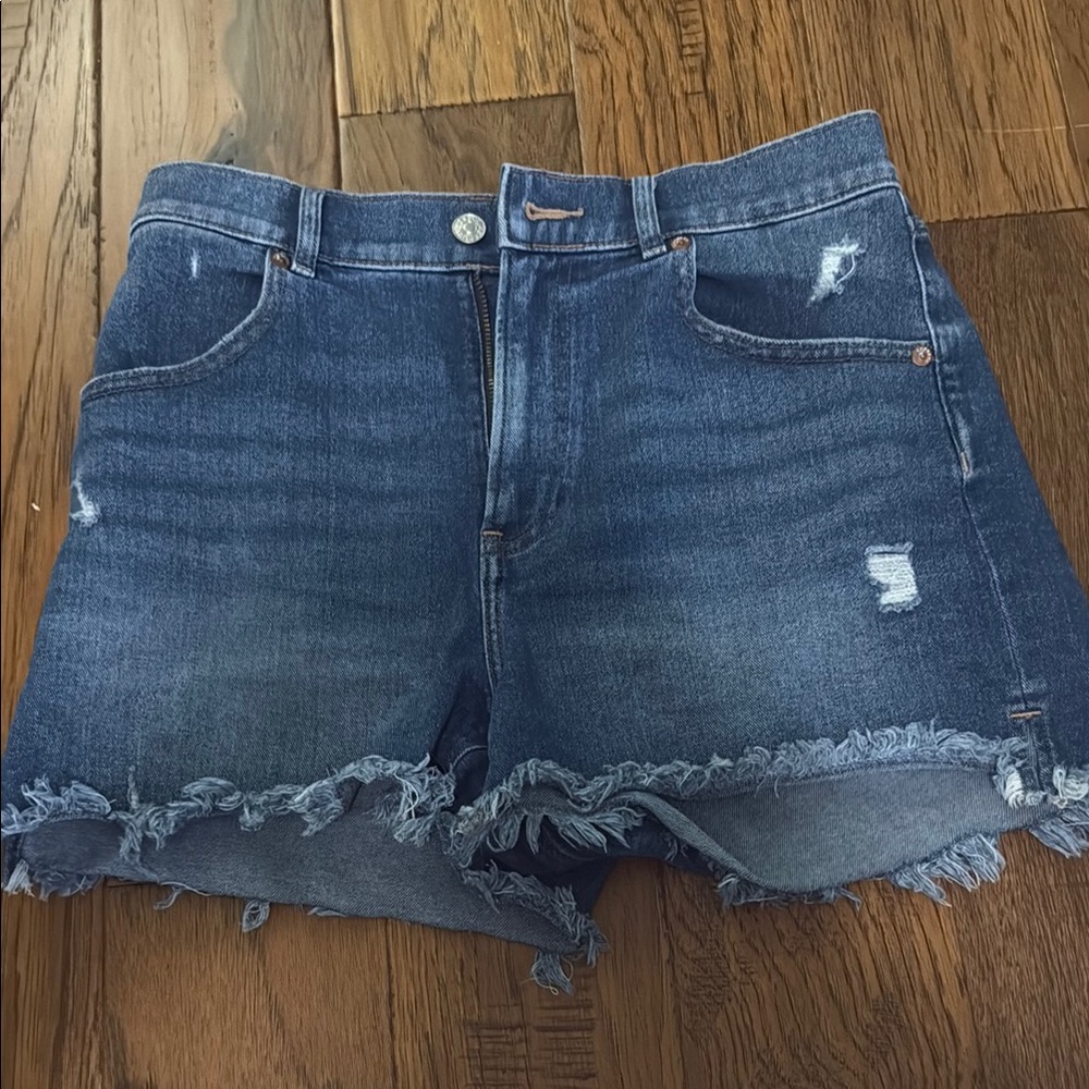 Super High Rise Blue Jean Shorts Distressed Frayed Hem